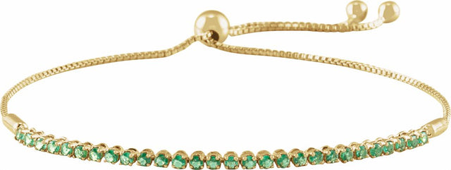 14K Yellow Natural Emerald Adjustable 9 1/2" Bolo Bracelet