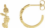 14K Yellow Floral Hoop Earrings