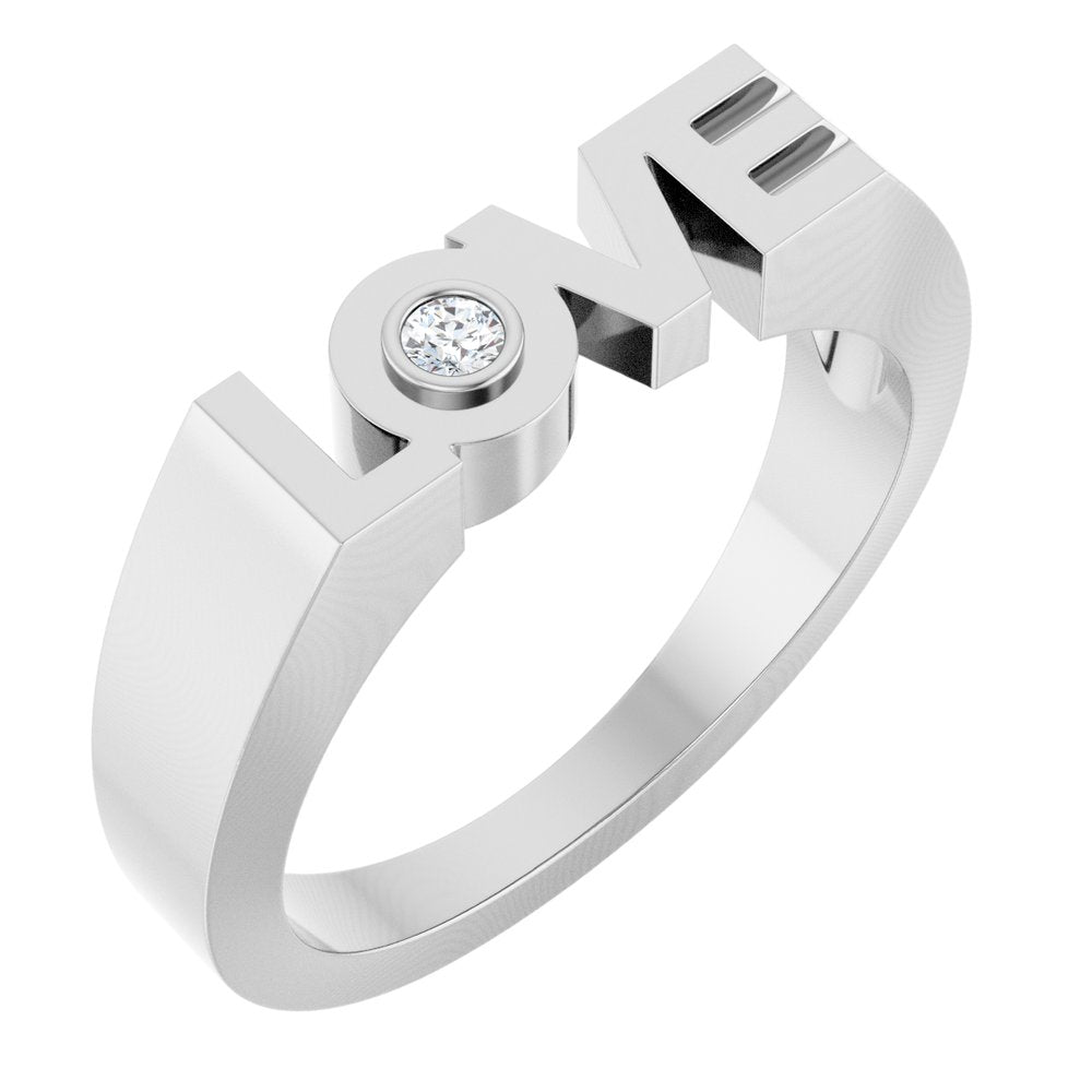 14K White .03 CT Natural Diamond Love Ring