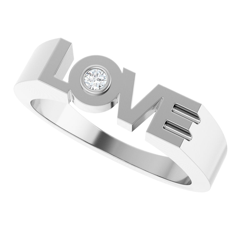 14K White .03 CT Natural Diamond Love Ring