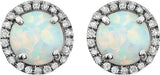 Sterling Silver Lab-Grown White Opal & 1/8 CTW Lab-Grown Diamond Birthstone Earrings