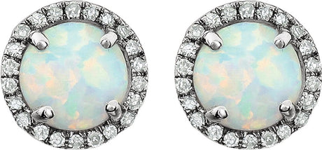 Sterling Silver Lab-Grown White Opal & 1/8 CTW Lab-Grown Diamond Birthstone Earrings