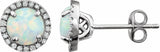 Sterling Silver Lab-Grown White Opal & 1/8 CTW Lab-Grown Diamond Birthstone Earrings