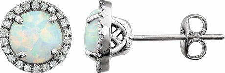 Sterling Silver Lab-Grown White Opal & 1/8 CTW Lab-Grown Diamond Birthstone Earrings