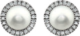 14K White Gold Cultured White Freshwater Pearl & 1/8 CTW Natural Diamond Earrings
