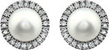 14K White Cultured White Freshwater Pearl & 1/8 CTW Natural Diamond Earrings