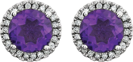 14K White Natural Amethyst & 1/8 CTW Natural Diamond Earrings