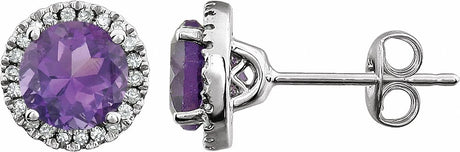 14K White Gold Natural Amethyst & 1/8 CTW Natural Diamond Earrings