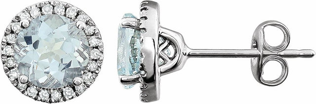 14K White Natural Aquamarine & 1/8 CTW Natural Diamond Earrings