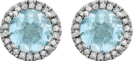 14K White Natural Sky Blue Topaz & 1/8 CTW Natural Diamond Earrings