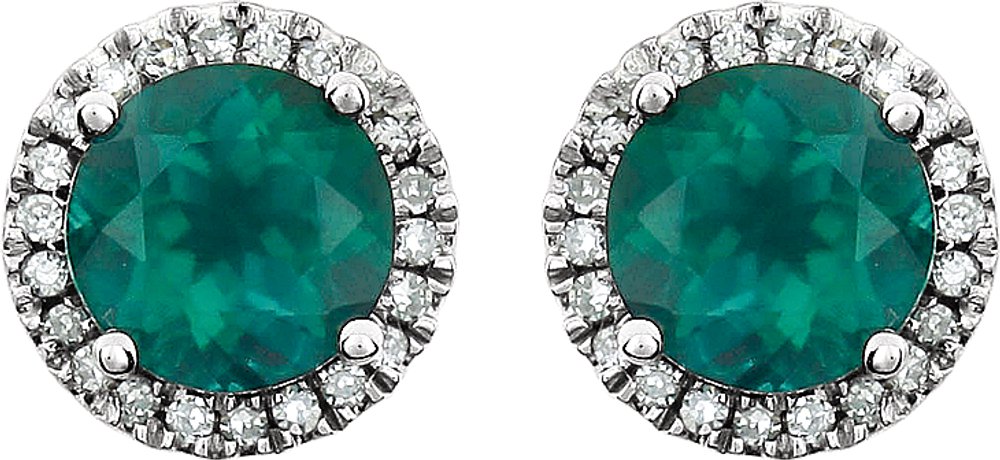 14K White Lab-Grown Emerald & 1/8 CTW Natural Diamond Earrings