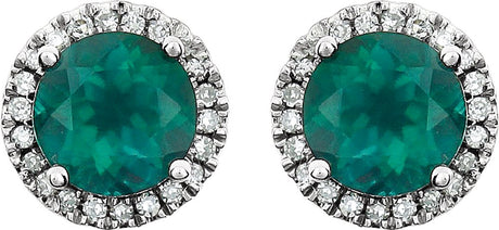 14K White Lab-Grown Emerald & 1/8 CTW Natural Diamond Earrings