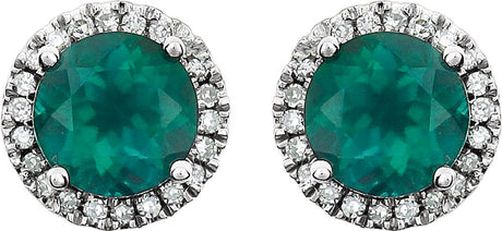 14K White Gold Lab-Grown Emerald & 1/8 CTW Natural Diamond Earrings