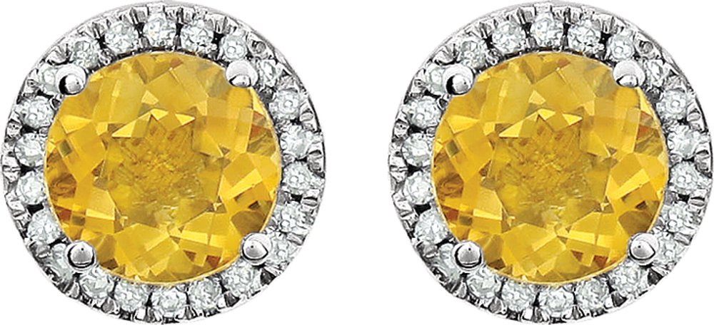 14K White Natural Citrine & 1/8 CTW Natural Diamond Earrings