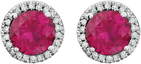 14K White Gold Lab-Grown Ruby & 1/8 CTW Natural Diamond Earrings