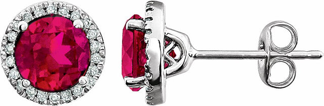 14K White Lab-Grown Ruby & 1/8 CTW Natural Diamond Earrings