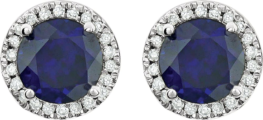 14K White Lab-Grown Blue Sapphire & 1/8 CTW Natural Diamond Earrings