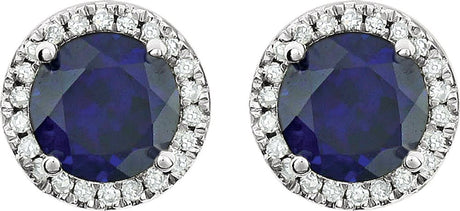 14K White Lab-Grown Blue Sapphire & 1/8 CTW Natural Diamond Earrings