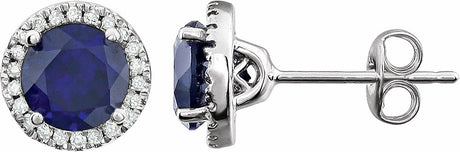 Sterling Silver Lab-Grown Blue Sapphire & 1/8 CTW Lab-Grown Diamond Earrings