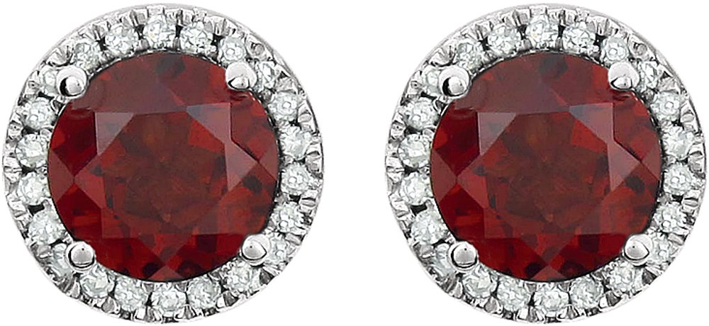 14K White Natural Mozambique Garnet & 1/8 CTW Natural Diamond Earrings