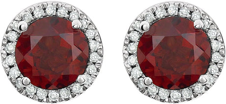 14K White Natural Mozambique Garnet & 1/8 CTW Natural Diamond Earrings