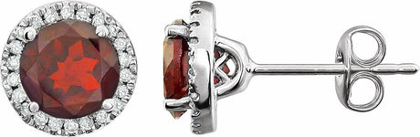 14K White Natural Mozambique Garnet & 1/8 CTW Natural Diamond Earrings