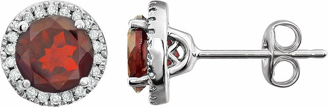 14K White Natural Mozambique Garnet & 1/8 CTW Natural Diamond Earrings