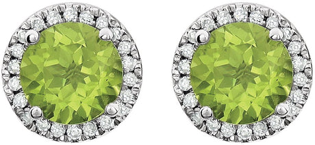 14K White Natural Peridot & 1/8 CTW Natural Diamond Earrings