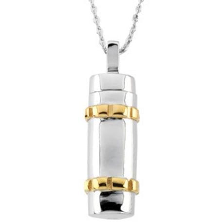 Sterling Silver 14K Yellow Gold Plated Cylinder Ash Holder 18" Necklace