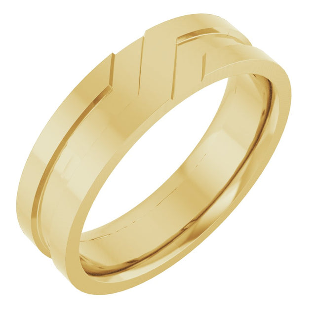 14K Yellow Gold 6 mm Grooved Comfort-Fit Flat Band Size 9.5