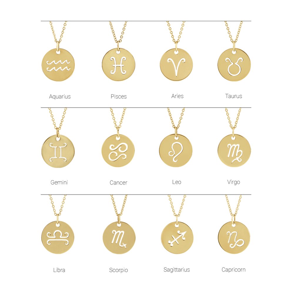 14K White Gold Aries Zodiac Disc 16-18" Necklace
