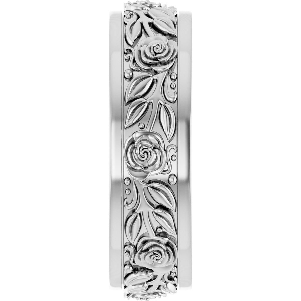 Sterling Silver 7 mm Floral Flat Band Size 10