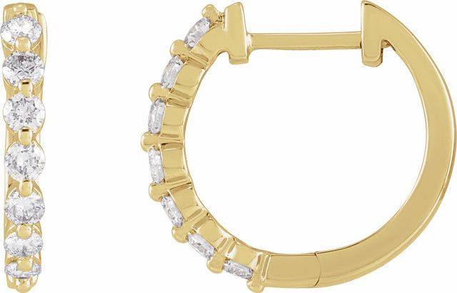 14K Yellow 1/2 CTW Natural Diamond Hinged 15.25 mm Hoop Earrings