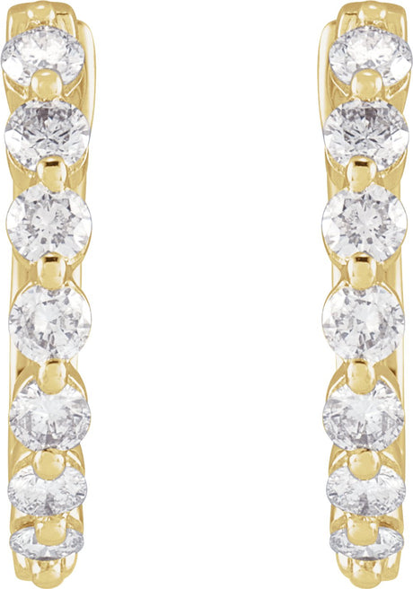 14K Yellow 1/2 CTW Natural Diamond Hinged 15.25 mm Hoop Earrings