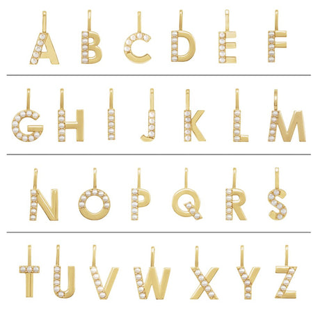 14K Yellow Cultured White Freshwater Pearl Initial C Charm/Pendant