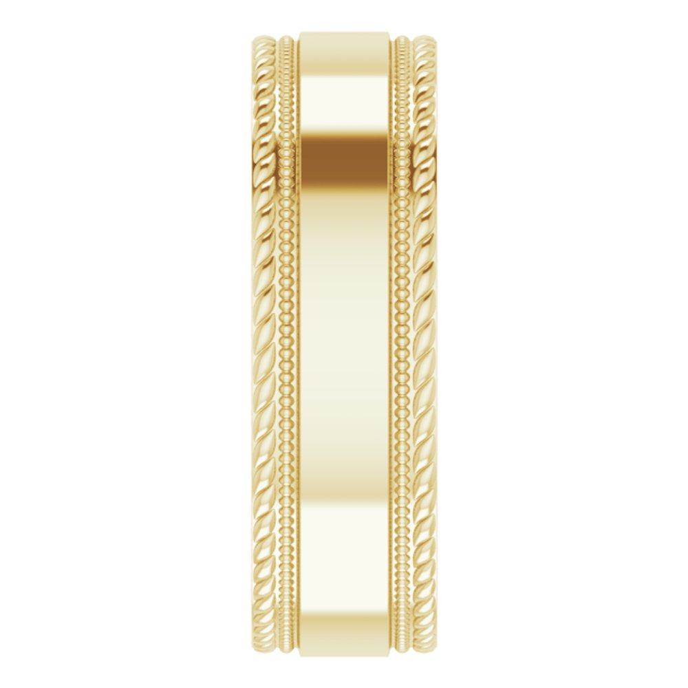 14K Yellow Gold 7 mm Milgrain & Rope Stepped-Edge Comfort-Fit Flat Band Size 8