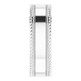 14K White Gold 7 mm Milgrain & Rope Stepped-Edge Comfort-Fit Flat Band Size 10