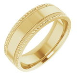 14K Yellow 7 mm Milgrain & Rope Stepped-Edge Comfort-Fit Flat Band Size 10