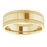 14K Yellow 7 mm Milgrain & Rope Stepped-Edge Comfort-Fit Flat Band