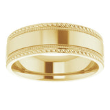 14K Yellow Gold 7 mm Milgrain & Rope Stepped-Edge Comfort-Fit Flat Band Size 8