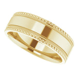 14K Yellow Gold 7 mm Milgrain & Rope Stepped-Edge Comfort-Fit Flat Band Size 8