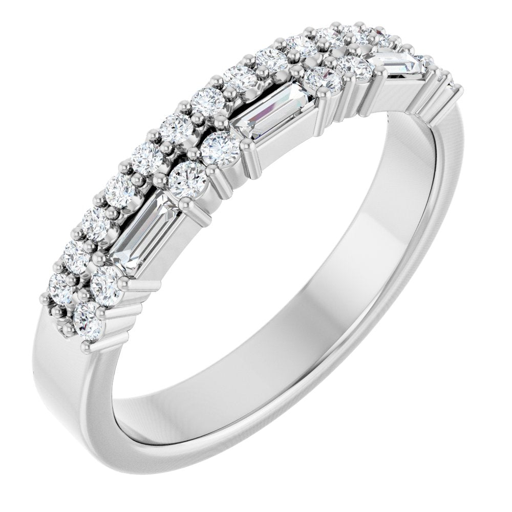14K White Gold 1/3 CTW Natural Diamond Double Row Anniversary Band