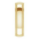 14K Yellow 6 mm Rope & Milgrain Stepped-Edge Comfort-Fit Half Round Band Size 10