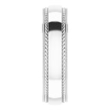 14K White 6 mm Rope & Milgrain Stepped-Edge Comfort-Fit Half Round Band Size 10