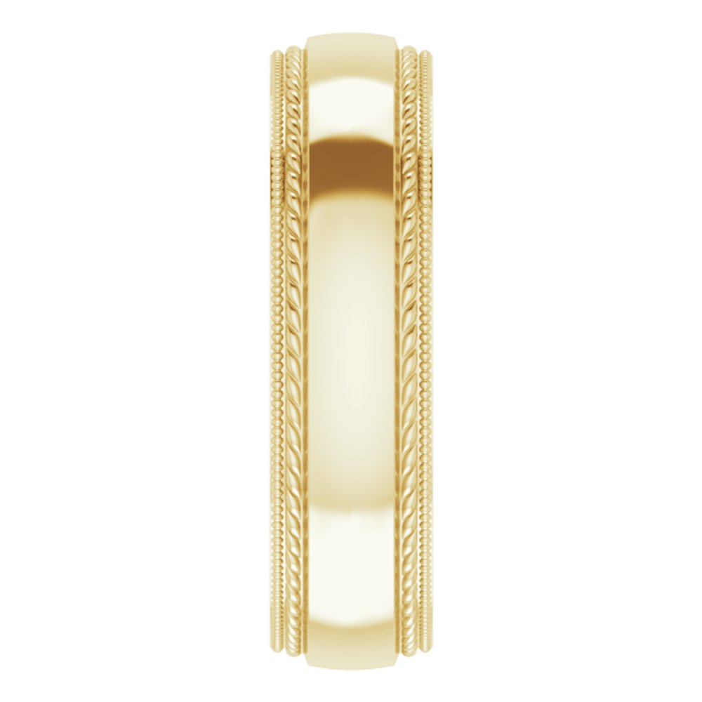 14K Yellow Gold 6 mm Rope & Milgrain Stepped-Edge Comfort-Fit Half Round Band Size 12