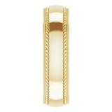 14K Yellow Gold 6 mm Rope & Milgrain Stepped-Edge Comfort-Fit Half Round Band Size 12