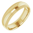 14K Yellow Gold 6 mm Rope & Milgrain Stepped-Edge Comfort-Fit Half Round Band Size 12