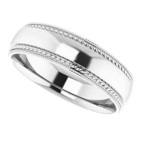 Sterling Silver 6 mm Rope & Milgrain Stepped-Edge Comfort-Fit Half Round Band Size 10