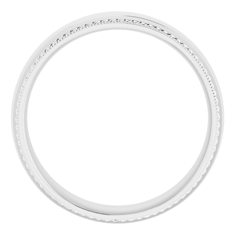 10K White 6 mm Rope & Milgrain Stepped-Edge Comfort-Fit Half Round Band Size 10.5