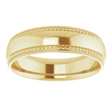 14K Yellow 6 mm Rope & Milgrain Stepped-Edge Comfort-Fit Half Round Band Size 10